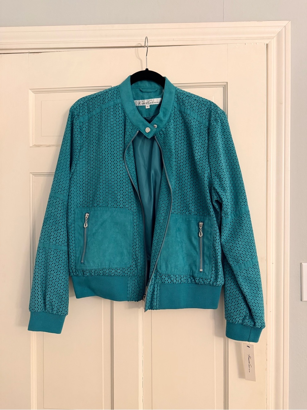 Kenneth Cole Teal Perforated Suede Bomber Jacket - Women